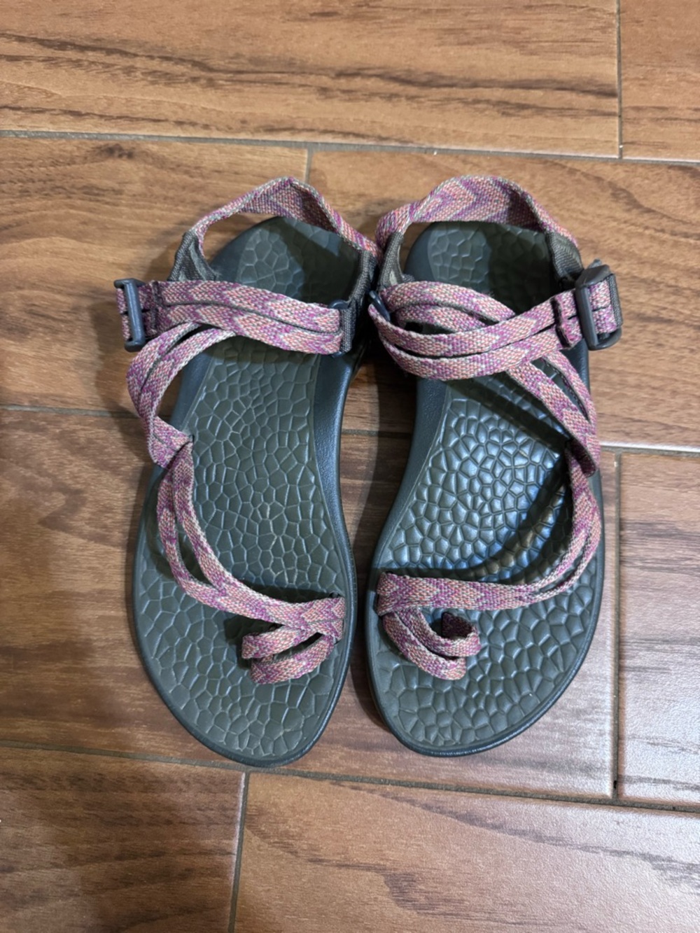Chaco Women's Pink and Tan Strappy Outdoor Sandals